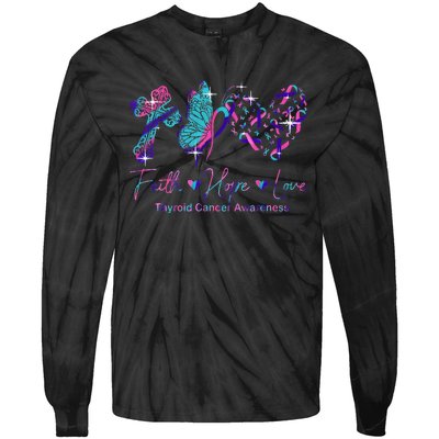 Faith Hope Love Ribbon Thyroid Cancer Awareness Tie-Dye Long Sleeve Shirt