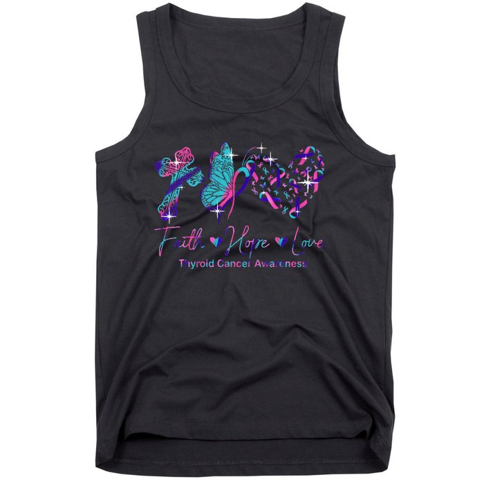 Faith Hope Love Ribbon Thyroid Cancer Awareness Tank Top