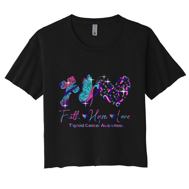 Faith Hope Love Ribbon Thyroid Cancer Awareness Crop Top