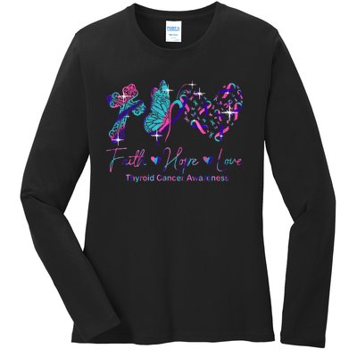 Faith Hope Love Ribbon Thyroid Cancer Awareness Ladies Long Sleeve Shirt