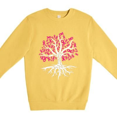 Faith Hope Love Tree Pink Ribbon Breast Cancer Awareness Premium Crewneck Sweatshirt