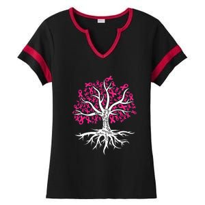 Faith Hope Love Tree Pink Ribbon Breast Cancer Awareness Ladies Halftime Notch Neck Tee