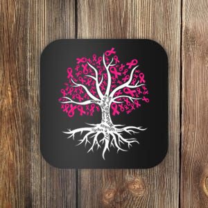 Faith Hope Love Tree Pink Ribbon Breast Cancer Awareness Coaster