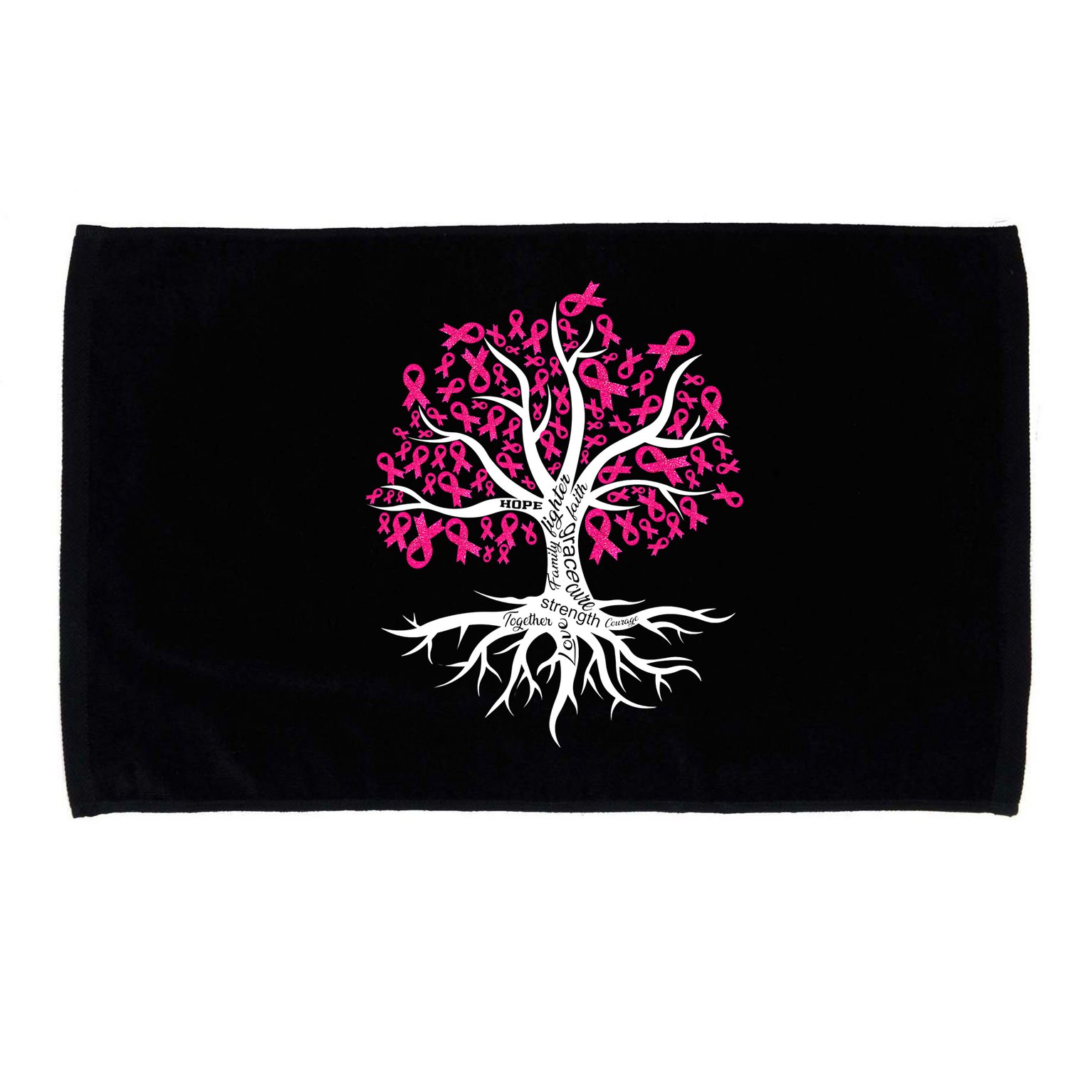 Faith Hope Love Tree Pink Ribbon Breast Cancer Awareness Microfiber Hand Towel