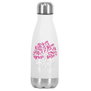 Faith Hope Love Tree Pink Ribbon Breast Cancer Awareness Stainless Steel Insulated Water Bottle