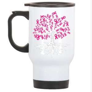 Faith Hope Love Tree Pink Ribbon Breast Cancer Awareness Stainless Steel Travel Mug