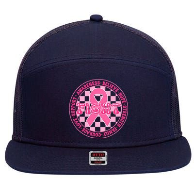 Faith Hope Love Ribbon Breast Cancer Awareness Month 7 Panel Mesh Trucker Snapback Hat