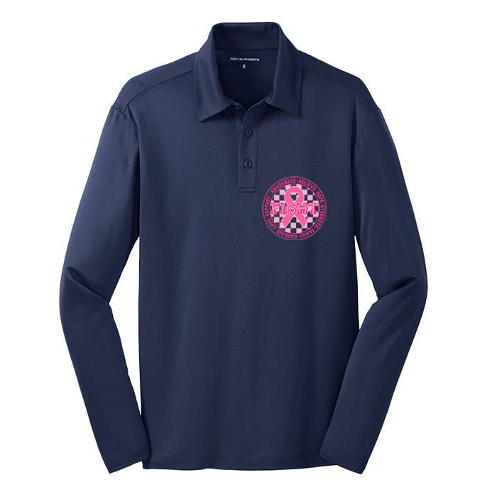 Faith Hope Love Ribbon Breast Cancer Awareness Month Silk Touch Performance Long Sleeve Polo