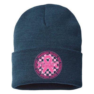 Faith Hope Love Ribbon Breast Cancer Awareness Month Sustainable Knit Beanie