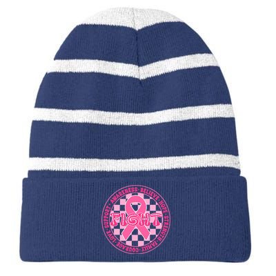 Faith Hope Love Ribbon Breast Cancer Awareness Month Striped Beanie with Solid Band