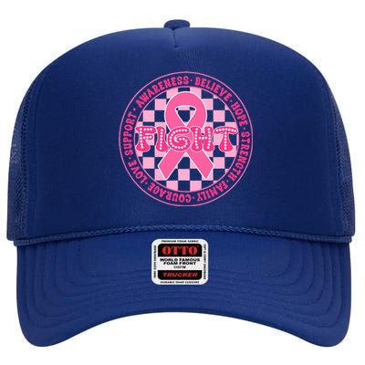 Faith Hope Love Ribbon Breast Cancer Awareness Month High Crown Mesh Back Trucker Hat