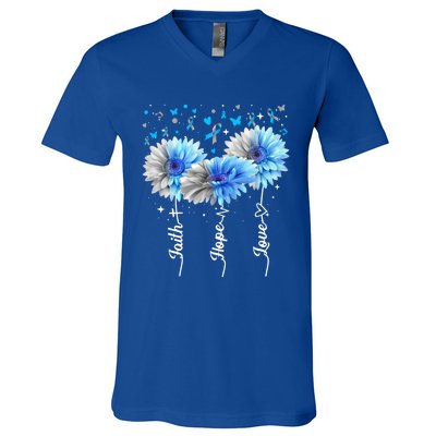 Faith Hope Love Cute Daisy Diabetes Awareness Gift V-Neck T-Shirt