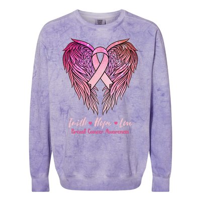 Faith Hope Love Breast Cancer Awareness Winged Pink Ribbon Colorblast Crewneck Sweatshirt