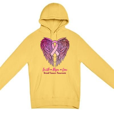 Faith Hope Love Breast Cancer Awareness Winged Pink Ribbon Premium Pullover Hoodie