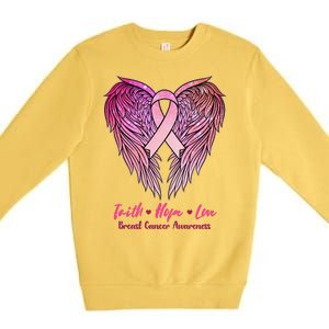 Faith Hope Love Breast Cancer Awareness Winged Pink Ribbon Premium Crewneck Sweatshirt