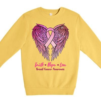 Faith Hope Love Breast Cancer Awareness Winged Pink Ribbon Premium Crewneck Sweatshirt