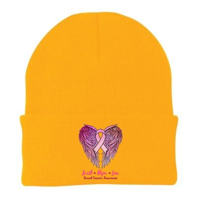 Faith Hope Love Breast Cancer Awareness Winged Pink Ribbon Knit Cap Winter Beanie