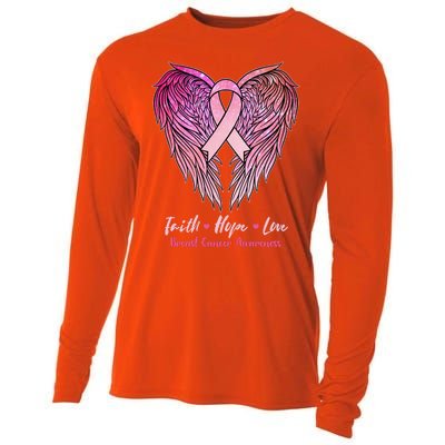 Faith Hope Love Breast Cancer Awareness Winged Pink Ribbon Cooling Performance Long Sleeve Crew