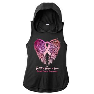 Faith Hope Love Breast Cancer Awareness Winged Pink Ribbon Ladies PosiCharge Tri-Blend Wicking Draft Hoodie Tank