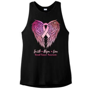 Faith Hope Love Breast Cancer Awareness Winged Pink Ribbon Ladies PosiCharge Tri-Blend Wicking Tank