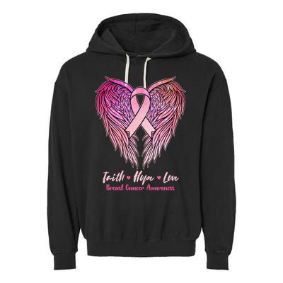 Faith Hope Love Breast Cancer Awareness Winged Pink Ribbon Garment-Dyed Fleece Hoodie