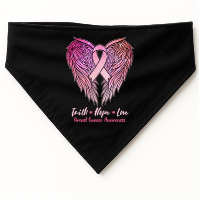 Faith Hope Love Breast Cancer Awareness Winged Pink Ribbon USA-Made Doggie Bandana