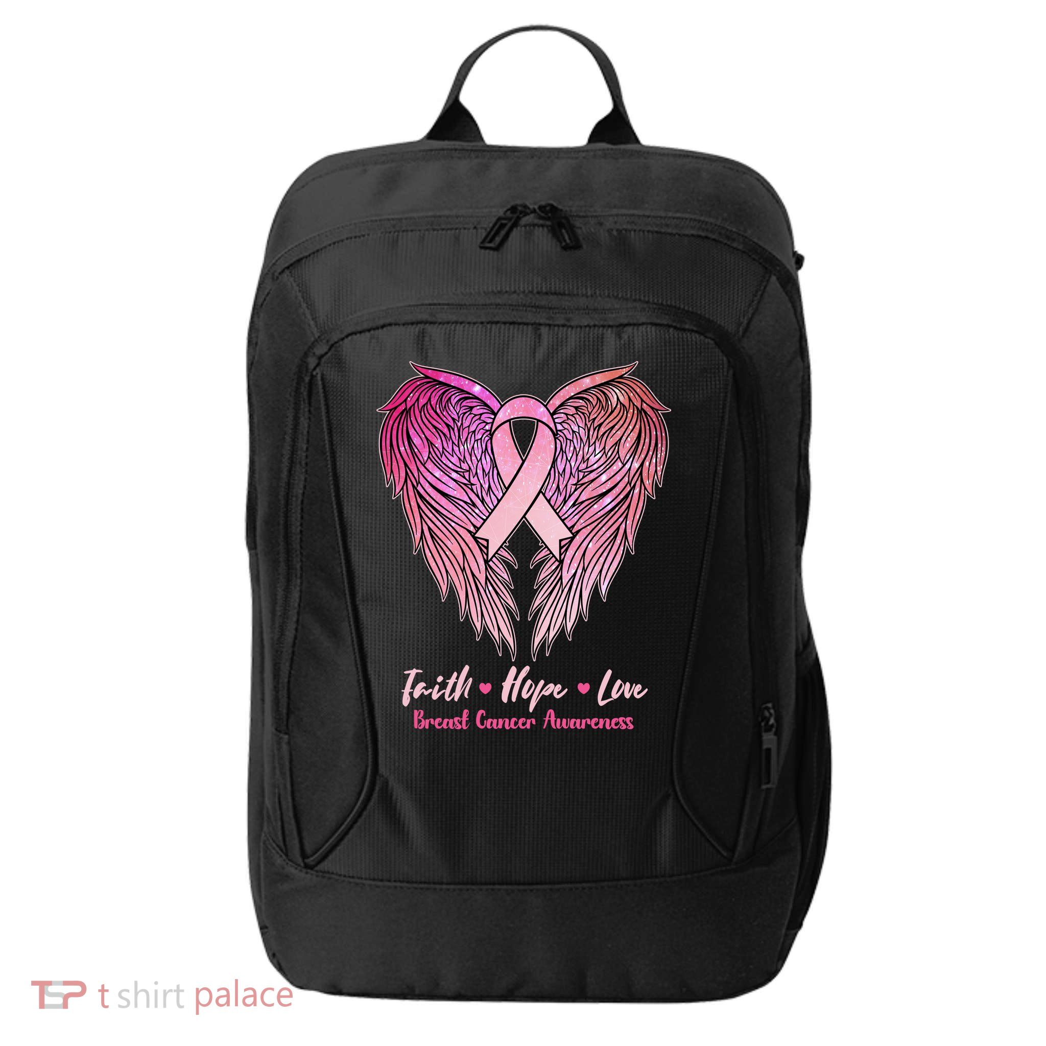 Faith Hope Love Breast Cancer Awareness Winged Pink Ribbon City Backpack