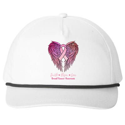 Faith Hope Love Breast Cancer Awareness Winged Pink Ribbon Snapback Five-Panel Rope Hat