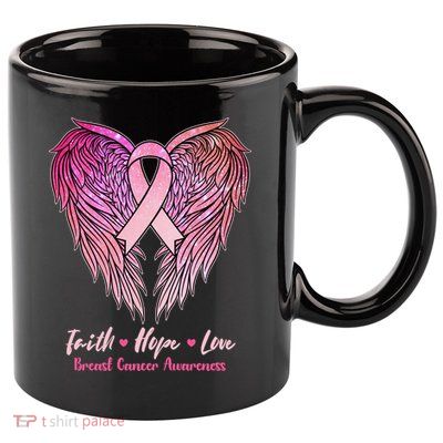 Faith Hope Love Breast Cancer Awareness Winged Pink Ribbon 11oz C Handle Ceramic Mug