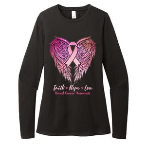 Faith Hope Love Breast Cancer Awareness Winged Pink Ribbon Womens CVC Long Sleeve Shirt