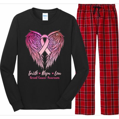 Faith Hope Love Breast Cancer Awareness Winged Pink Ribbon Long Sleeve Pajama Set