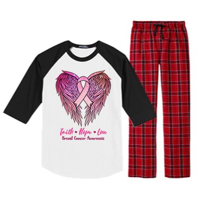 Faith Hope Love Breast Cancer Awareness Winged Pink Ribbon Raglan Sleeve Pajama Set