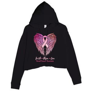 Faith Hope Love Breast Cancer Awareness Winged Pink Ribbon Crop Fleece Hoodie