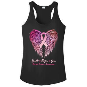 Faith Hope Love Breast Cancer Awareness Winged Pink Ribbon Ladies PosiCharge Competitor Racerback Tank