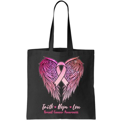 Faith Hope Love Breast Cancer Awareness Winged Pink Ribbon Bag
