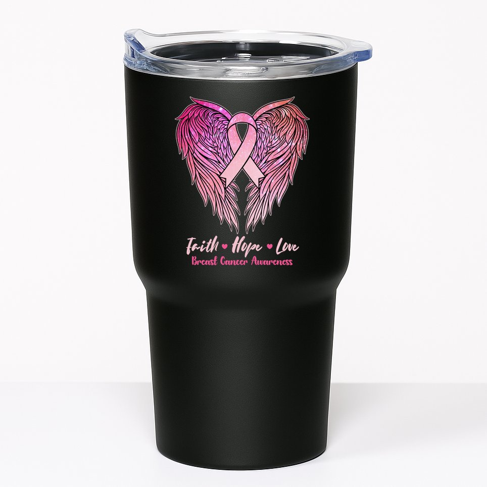 Faith Hope Love Breast Cancer Awareness Winged Pink Ribbon Tumbler