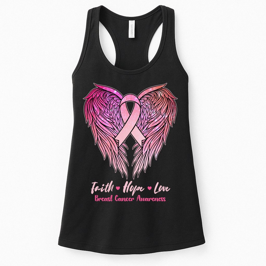 Faith Hope Love Breast Cancer Awareness Winged Pink Ribbon Womens Tank Top