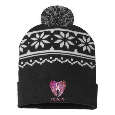 Faith Hope Love Breast Cancer Awareness Winged Pink Ribbon USA-Made Snowflake Beanie