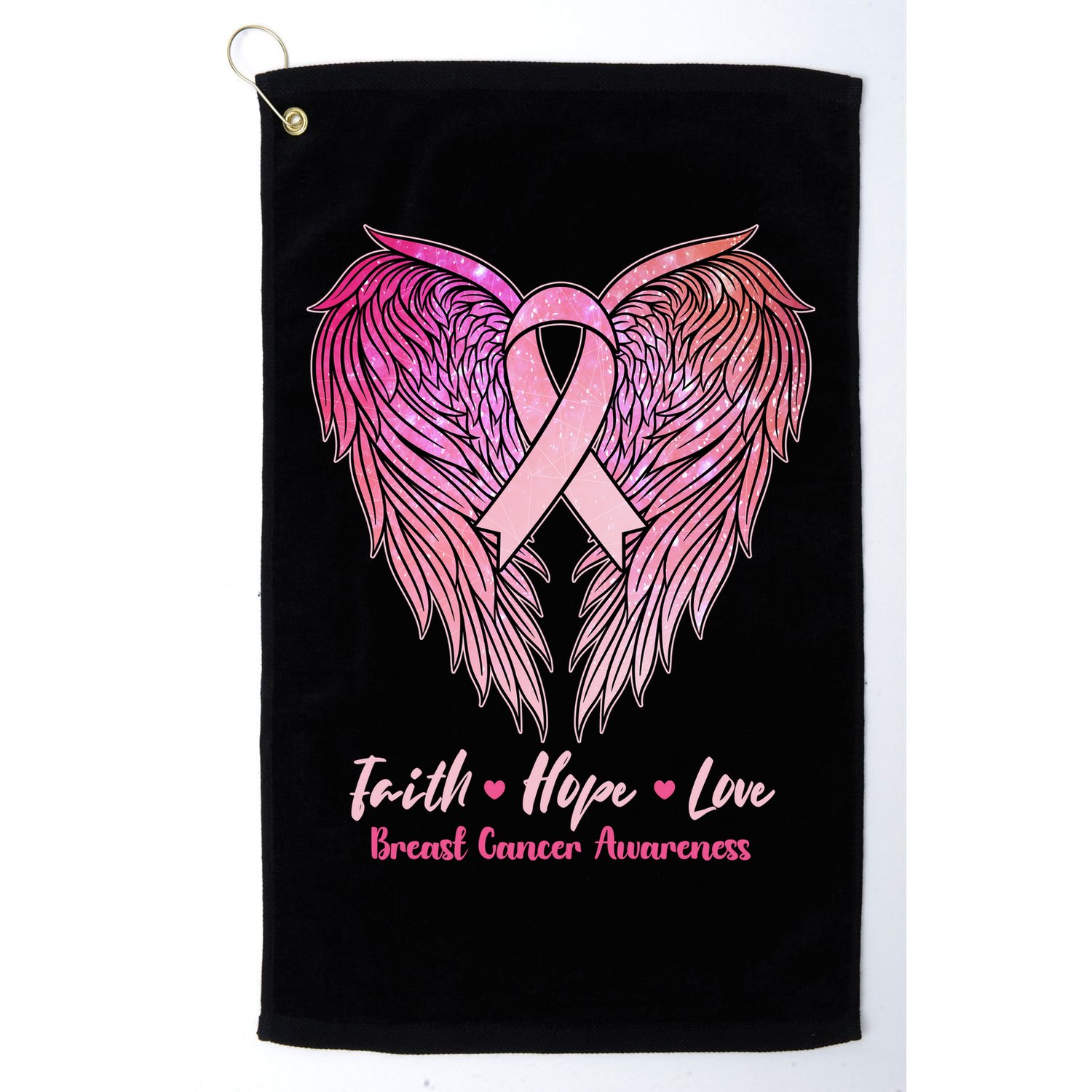 Faith Hope Love Breast Cancer Awareness Winged Pink Ribbon Golf Towel