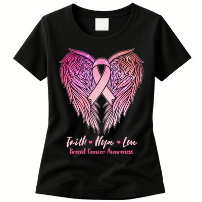 Faith Hope Love Breast Cancer Awareness Winged Pink Ribbon Womens T-Shirt