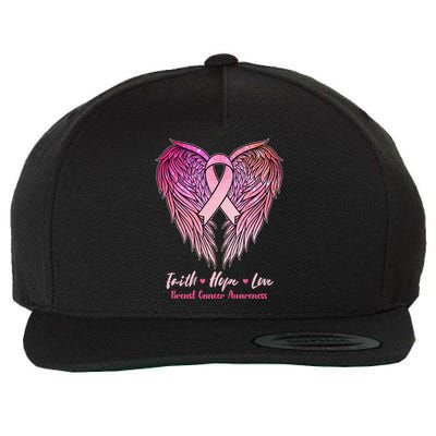 Faith Hope Love Breast Cancer Awareness Winged Pink Ribbon Wool Snapback Cap