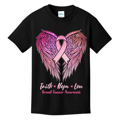 Faith Hope Love Breast Cancer Awareness Winged Pink Ribbon Kids T-Shirt