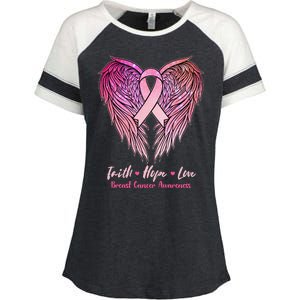 Faith Hope Love Breast Cancer Awareness Winged Pink Ribbon Enza Ladies Jersey Colorblock Tee