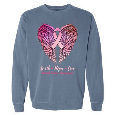 Faith Hope Love Breast Cancer Awareness Winged Pink Ribbon Garment-Dyed Sweatshirt