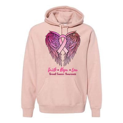 Faith Hope Love Breast Cancer Awareness Winged Pink Ribbon Premium Hoodie