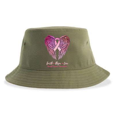 Faith Hope Love Breast Cancer Awareness Winged Pink Ribbon Sustainable Bucket Hat