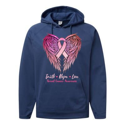 Faith Hope Love Breast Cancer Awareness Winged Pink Ribbon Performance Fleece Hoodie