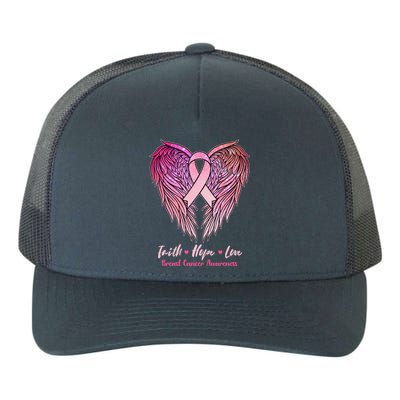 Faith Hope Love Breast Cancer Awareness Winged Pink Ribbon Yupoong Adult 5-Panel Trucker Hat