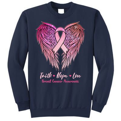 Faith Hope Love Breast Cancer Awareness Winged Pink Ribbon Sweatshirt