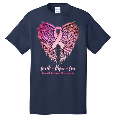 Faith Hope Love Breast Cancer Awareness Winged Pink Ribbon Tall T-Shirt